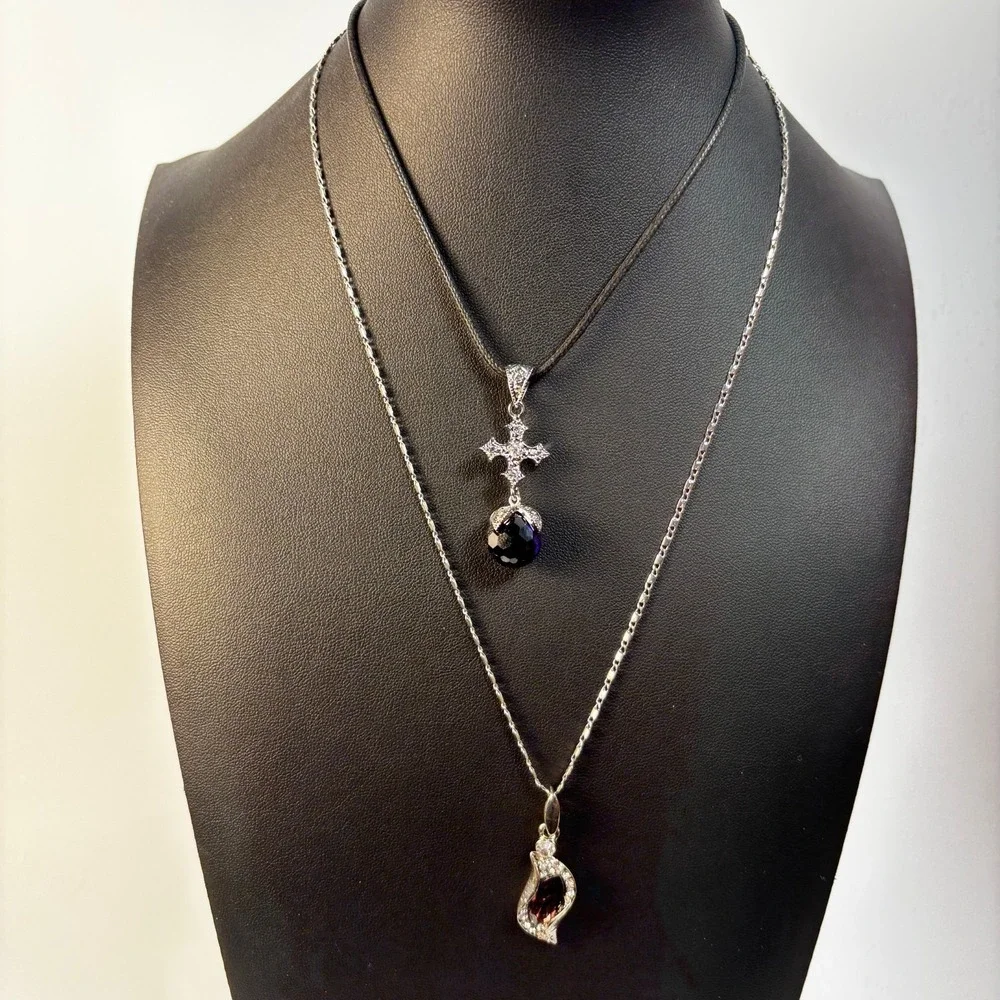 Pendant Necklaces Silver Tone Delicate Goth Purple‎ Cross